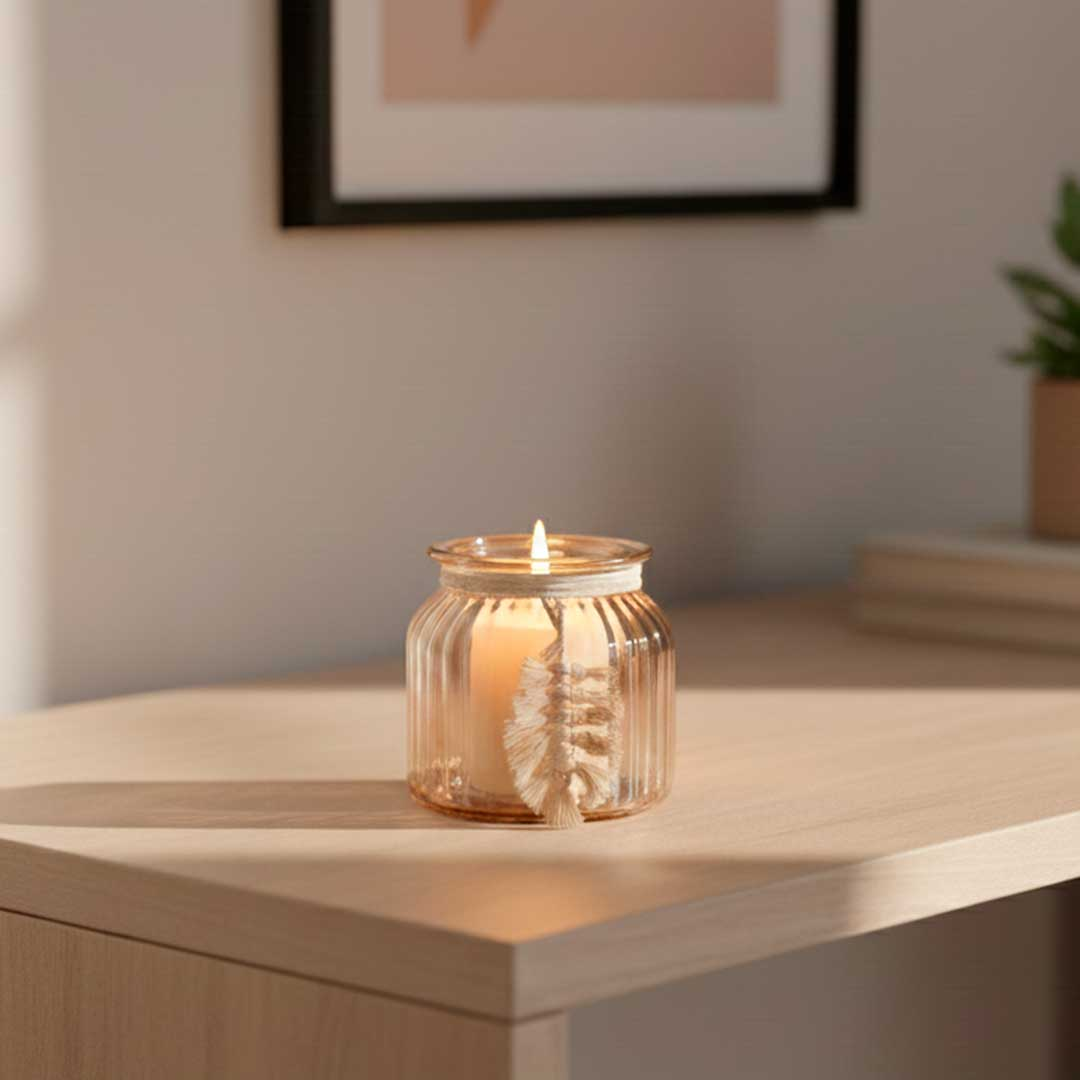 Porta Velas de Vidrio con Cordon y Colgante