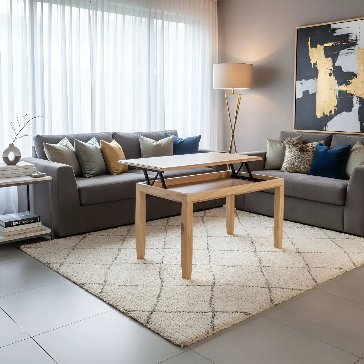 Mesa Ratona Elevable de Madera con Baúl