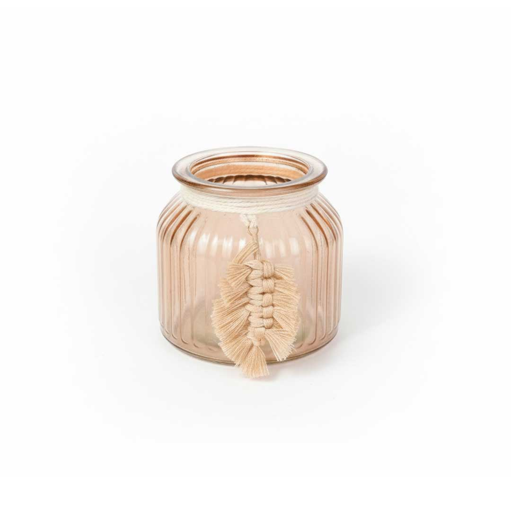 Porta Velas de Vidrio con Cordon y Colgante