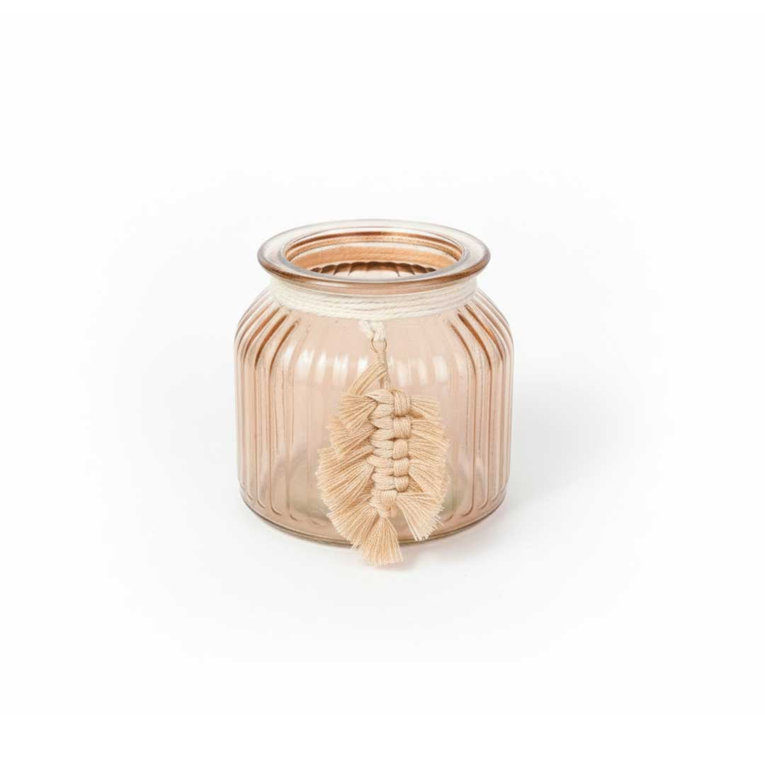 Porta Velas de Vidrio con Cordon y Colgante