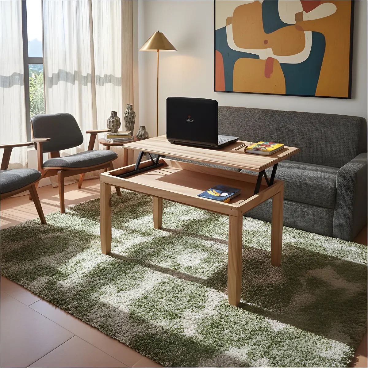 Mesa Ratona Elevable de Madera con Baúl