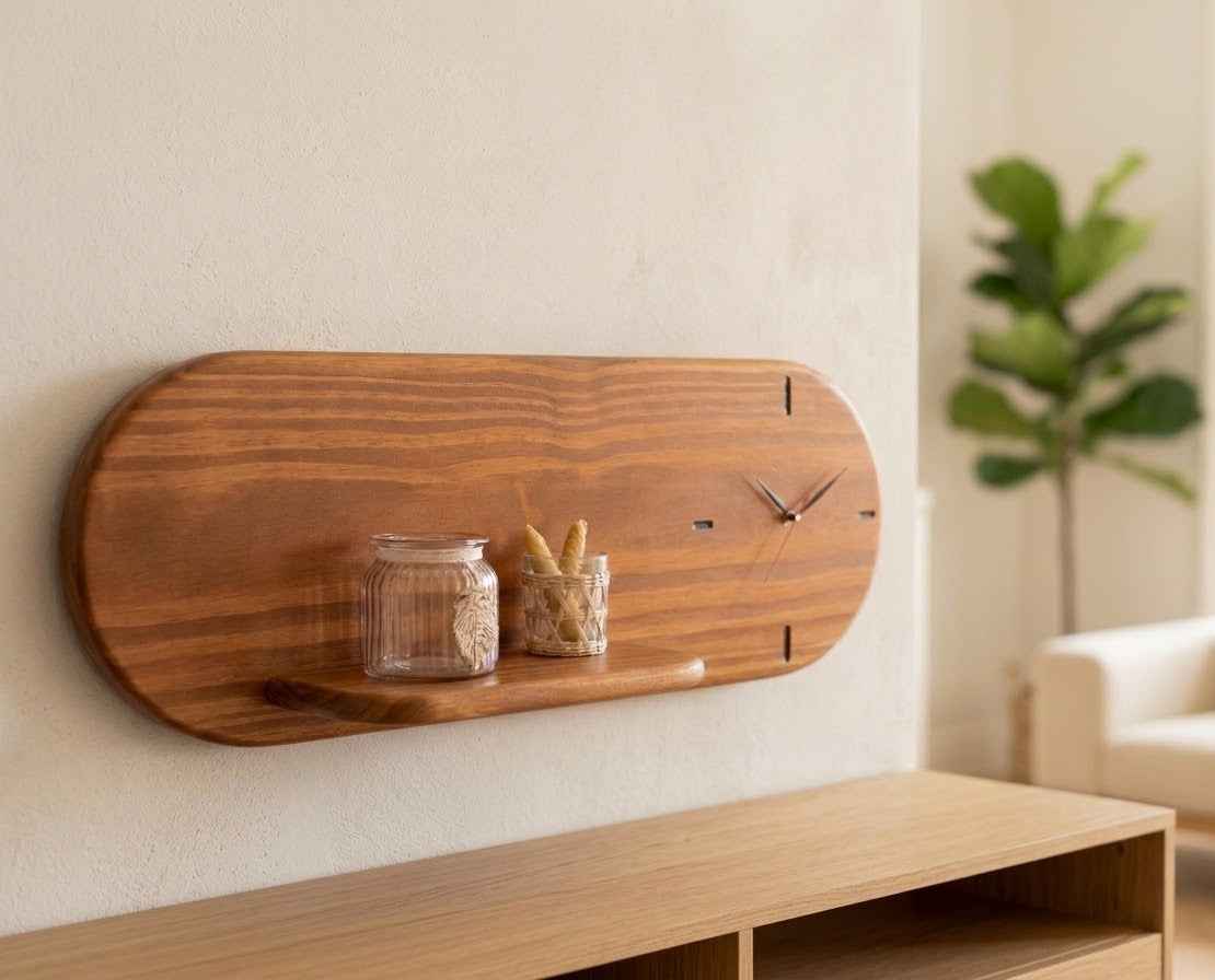 Reloj de Pared Oval con Estante