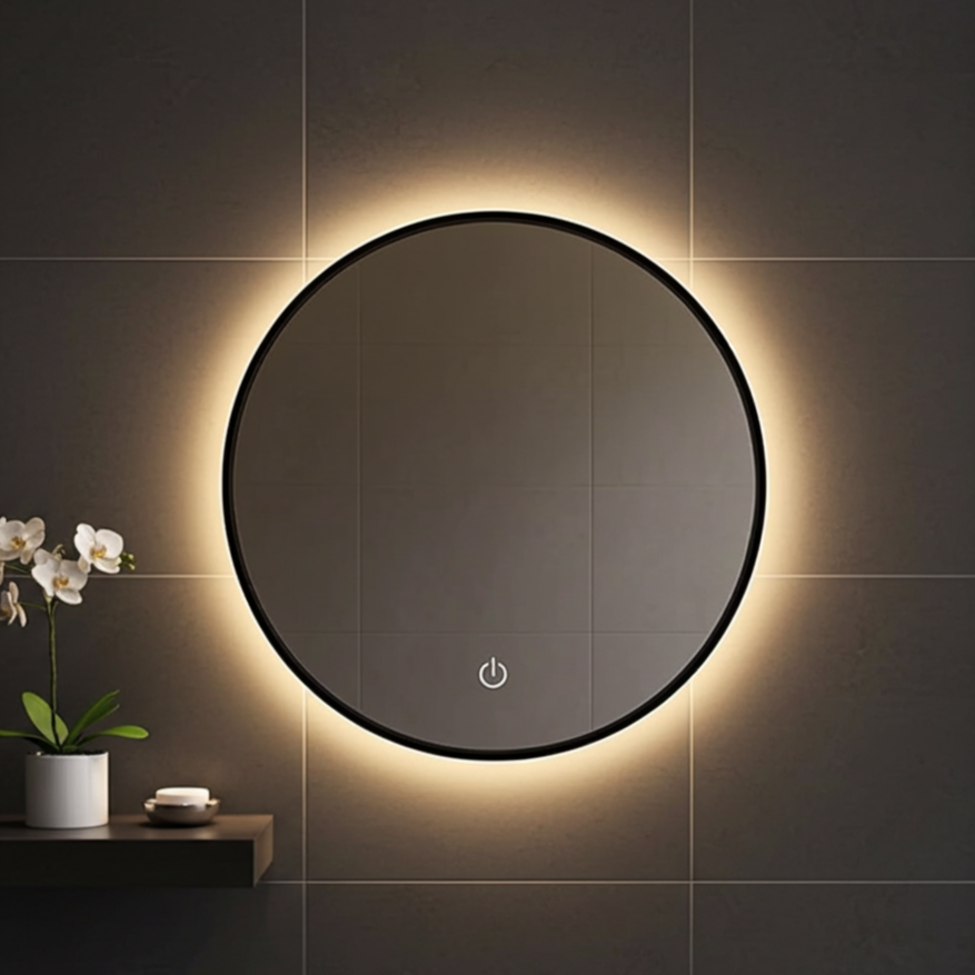 Espejo LED Circular 60 cm con Luz Regulable y Botón Touch